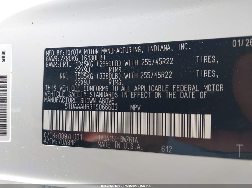 2026 Lexus Tx 350 Luxury VIN: 5TDAAAB63TS066603 Lot: 45668609
