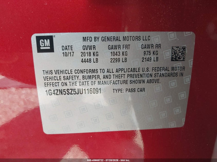 2018 Buick Lacrosse Preferred VIN: 1G4ZN5SZ5JU116091 Lot: 45668722