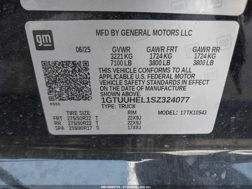 2025 GMC Sierra 1500 4Wd Short Box Denali Ultimate VIN: 1GTUUHEL1SZ324077 Lot: 45668724