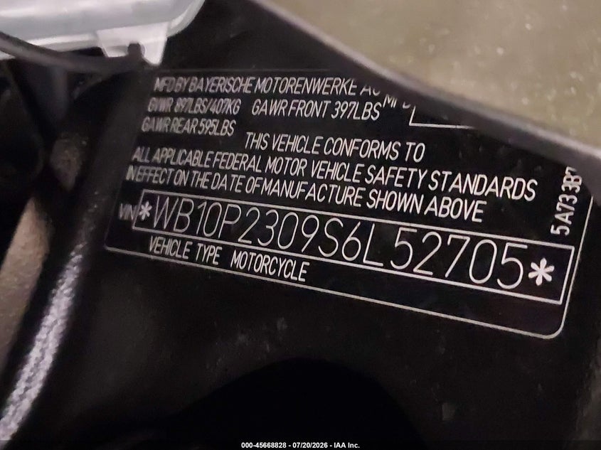 2025 BMW S 1000 Rr VIN: WB10P2309S6L52705 Lot: 45668828