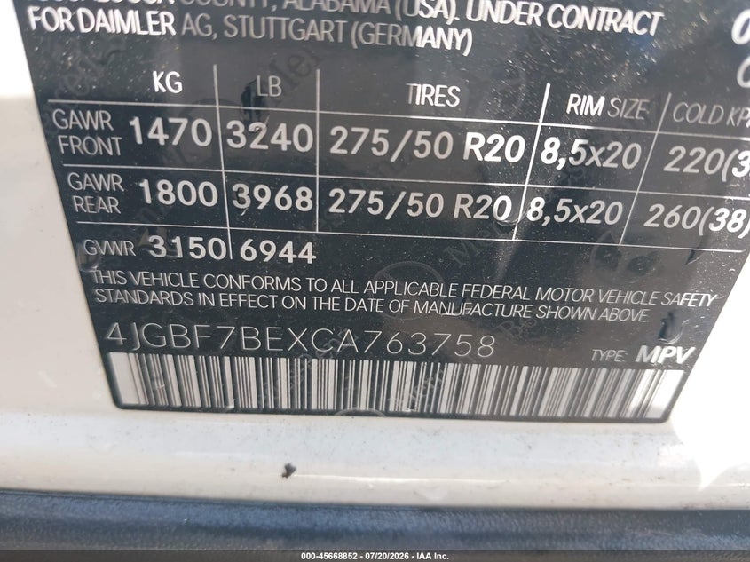 2012 Mercedes-Benz Gl 450 4Matic VIN: 4JGBF7BEXCA763758 Lot: 45668852