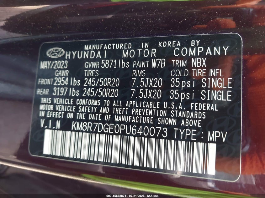 2023 Hyundai Palisade Calligraphy VIN: KM8R7DGE0PU640073 Lot: 45668871