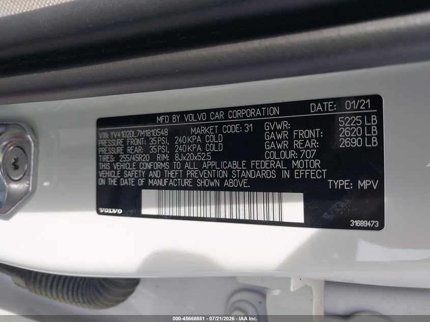 2021 Volvo Xc60 T5 Inscription VIN: YV4102DL7M1810548 Lot: 45668881