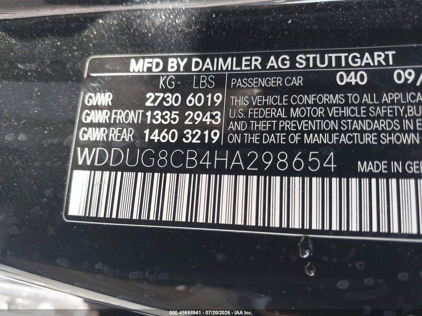 2017 Mercedes-Benz S 550 VIN: WDDUG8CB4HA298654 Lot: 45668941