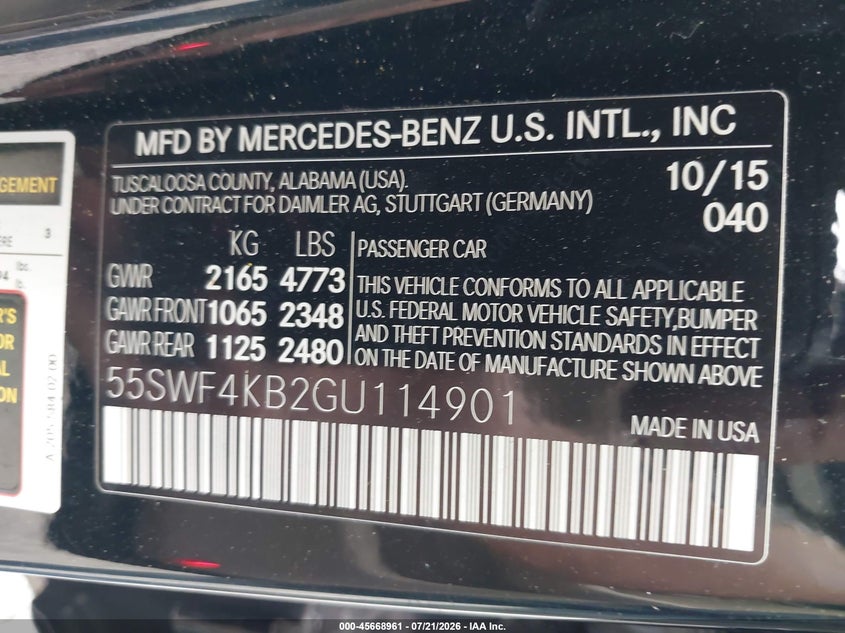 2016 Mercedes-Benz C 300 Luxury 4Matic VIN: 55SWF4KB2GU114901 Lot: 45668961