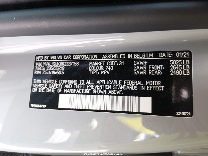 2024 Volvo Xc40 B5 Core Bright Theme/B5 Core Dark Theme VIN: YV4L12UK8R2337158 Lot: 45669071