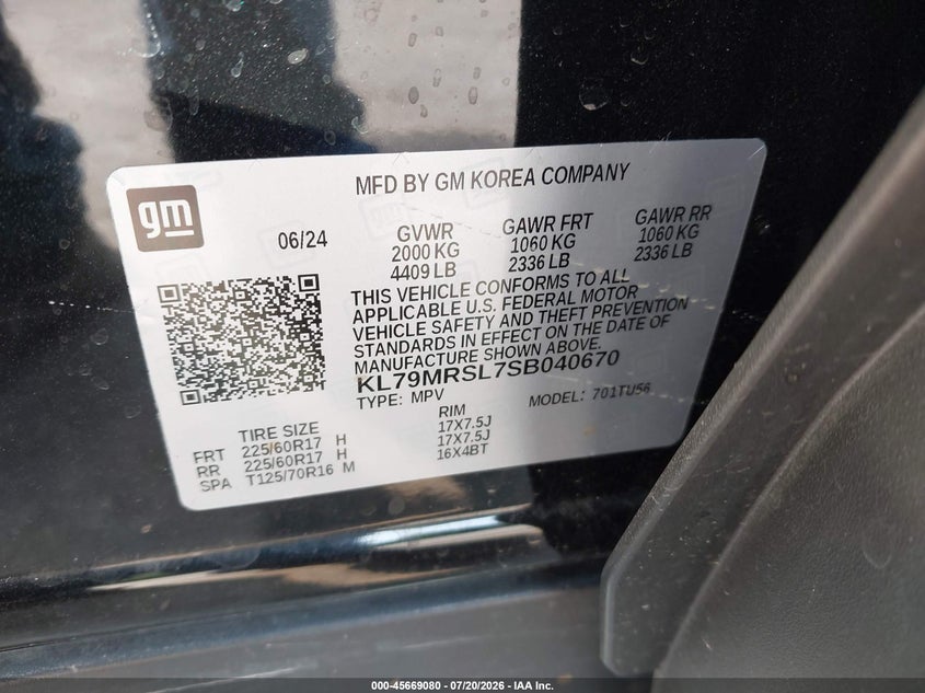 2025 Chevrolet Trailblazer Awd Lt VIN: KL79MRSL7SB040670 Lot: 45669080