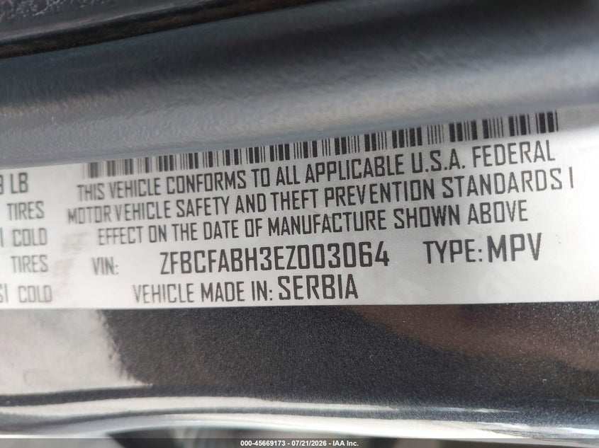 2014 Fiat 500L Easy VIN: ZFBCFABH3EZ003064 Lot: 45669173