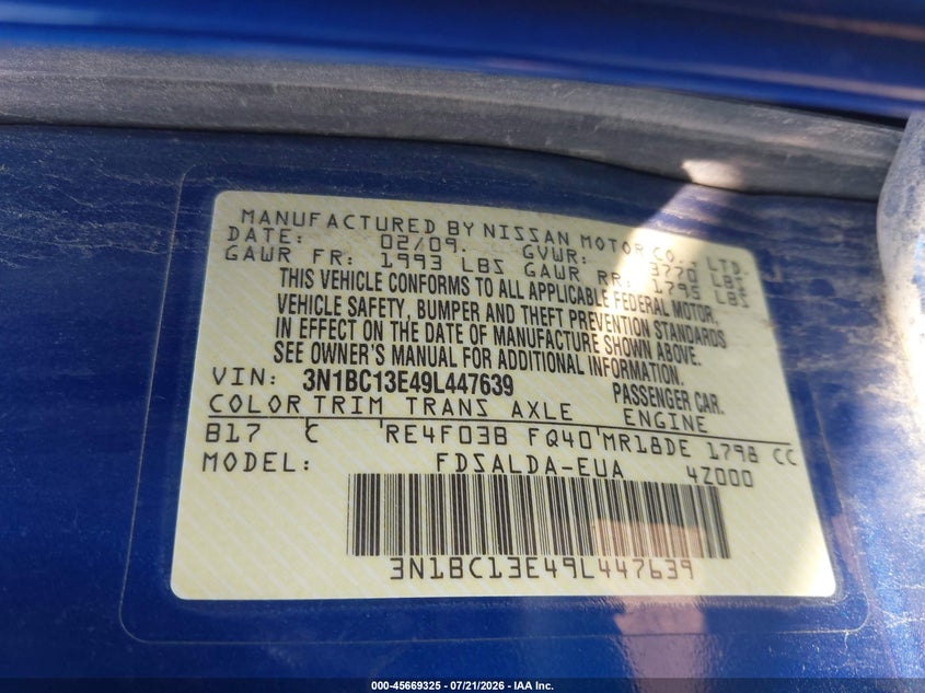 2009 NISSAN VERSA HATCHBACK 1.8L I-4 DOHC, VVT, 122HP
