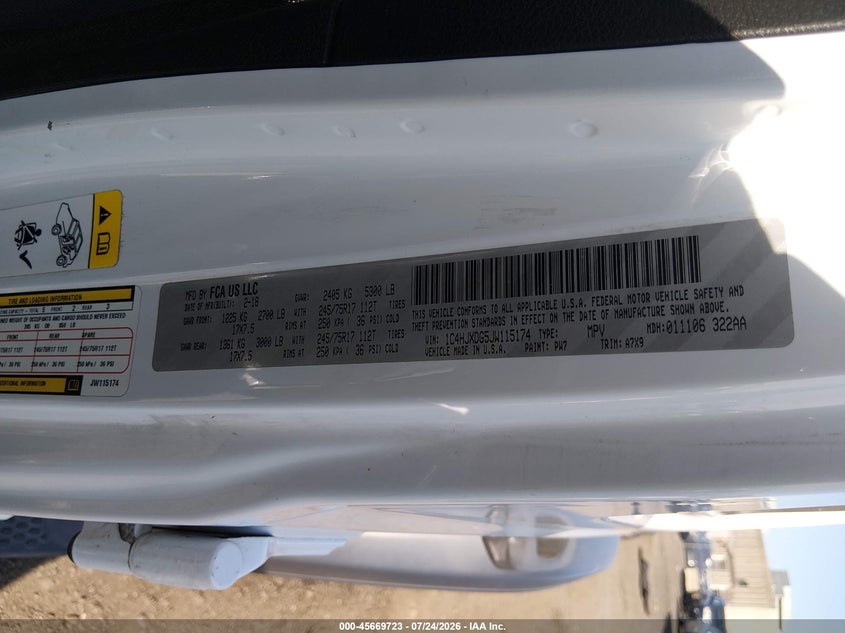 JEEP WRANGLER UNLIMITED 2018 VIN 1C4HJXDG5JW115174