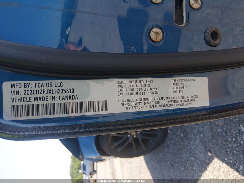 2020 Dodge Challenger R/T Scat Pack VIN: 2C3CDZFJXLH235810 Lot: 45669780
