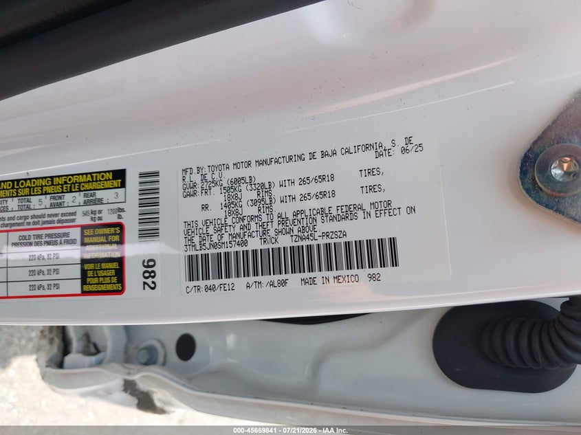 2025 Toyota Tacoma Trd Sport VIN: 3TMLB5JN0SM157400 Lot: 45669841