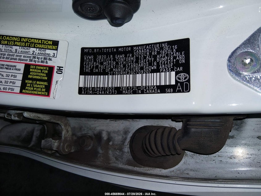 2016 Toyota Corolla S Plus VIN: 2T1BURHE2GC709207 Lot: 45669844