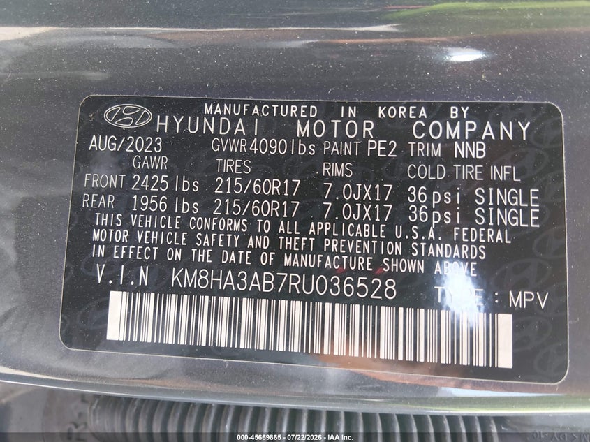 HYUNDAI KONA 2024 VIN KM8HA3AB7RU036528