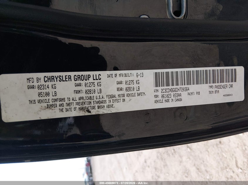 2013 Dodge Charger Se VIN: 2C3CDXBG6DH720364 Lot: 45669873
