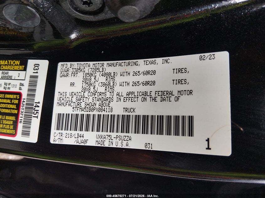 2023 Toyota Tundra 1794 Edition VIN: 5TFMA5DB0PX084118 Lot: 45670271