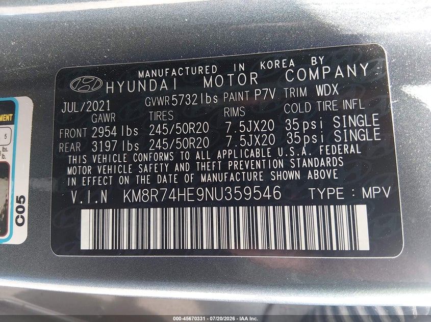 2022 Hyundai Palisade Calligraphy VIN: KM8R74HE9NU359546 Lot: 45670331