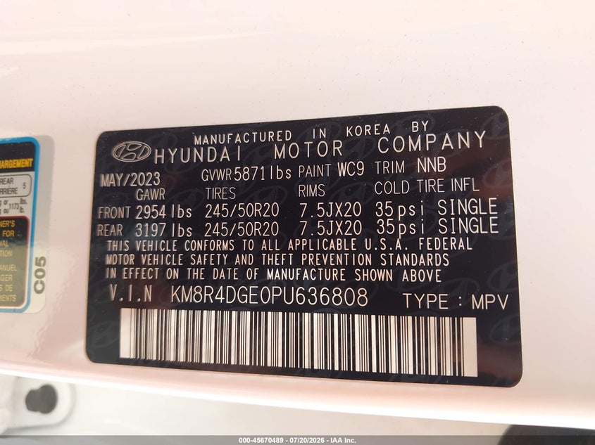 2023 Hyundai Palisade Sel VIN: KM8R4DGE0PU636808 Lot: 45670489
