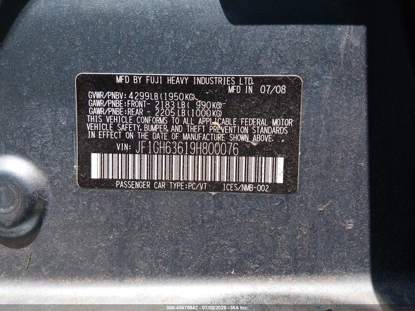 2009 Subaru Impreza Outback Sport VIN: JF1GH63619H800076 Lot: 45670842