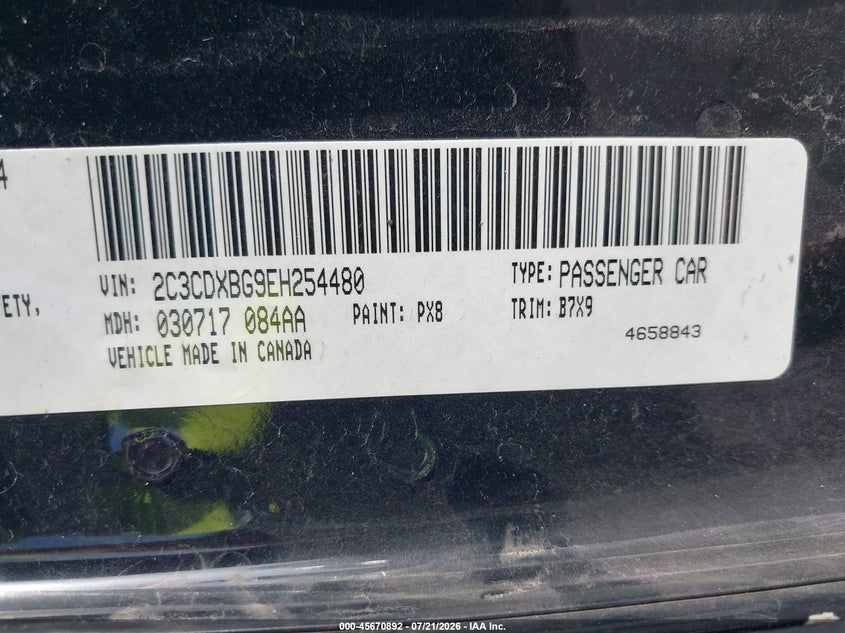 2014 Dodge Charger Se VIN: 2C3CDXBG9EH254480 Lot: 45670892