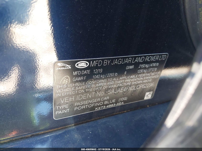 2020 Jaguar Xe S Rwd Automatic VIN: SAJAE4FX0LCP62296 Lot: 45671012