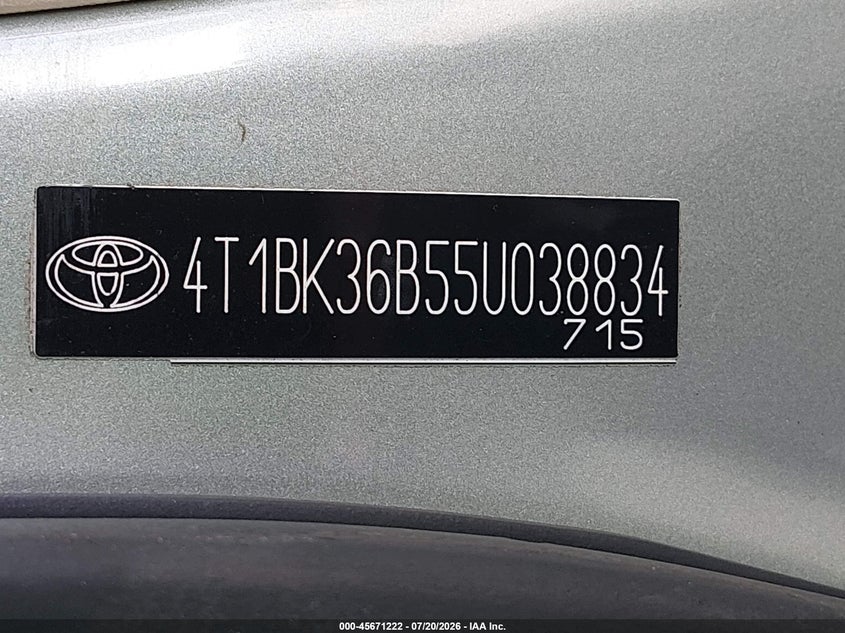 2005 Toyota Avalon Limited VIN: 4T1BK36B55U038834 Lot: 45671222