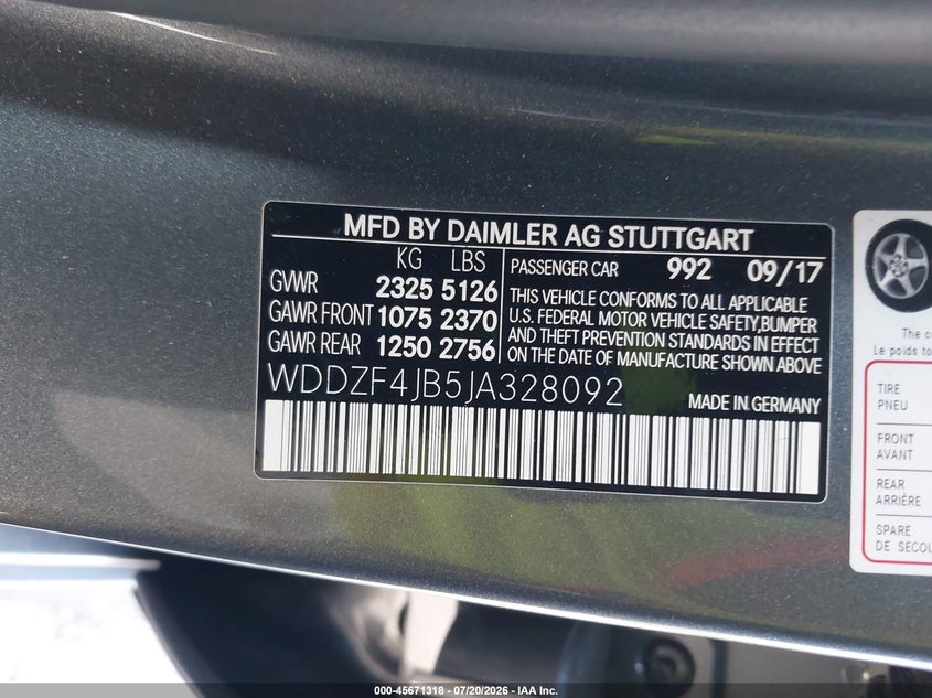 2018 Mercedes-Benz E 300 VIN: WDDZF4JB5JA328092 Lot: 45671318