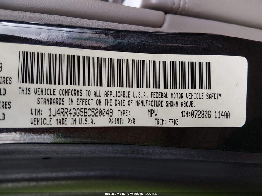 2011 Jeep Grand Cherokee Laredo VIN: 1J4RR4GG5BC520049 Lot: 45671595