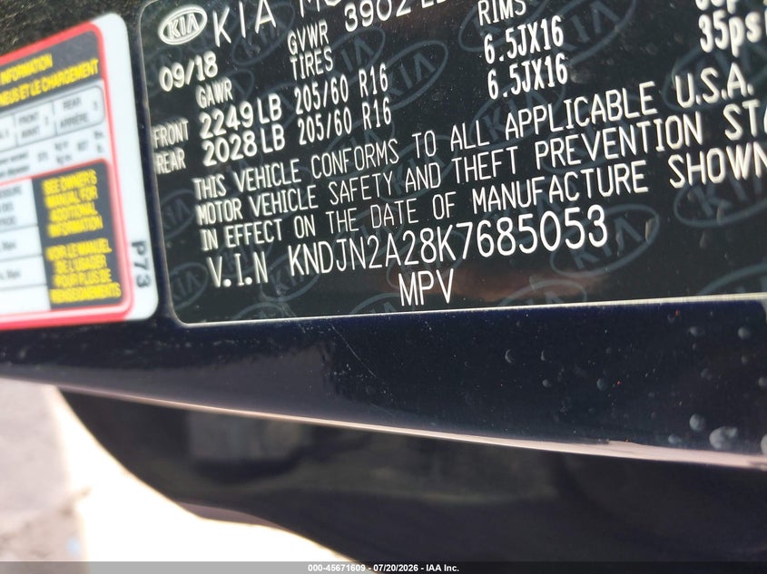2019 Kia Soul VIN: KNDJN2A28K7685053 Lot: 45671609