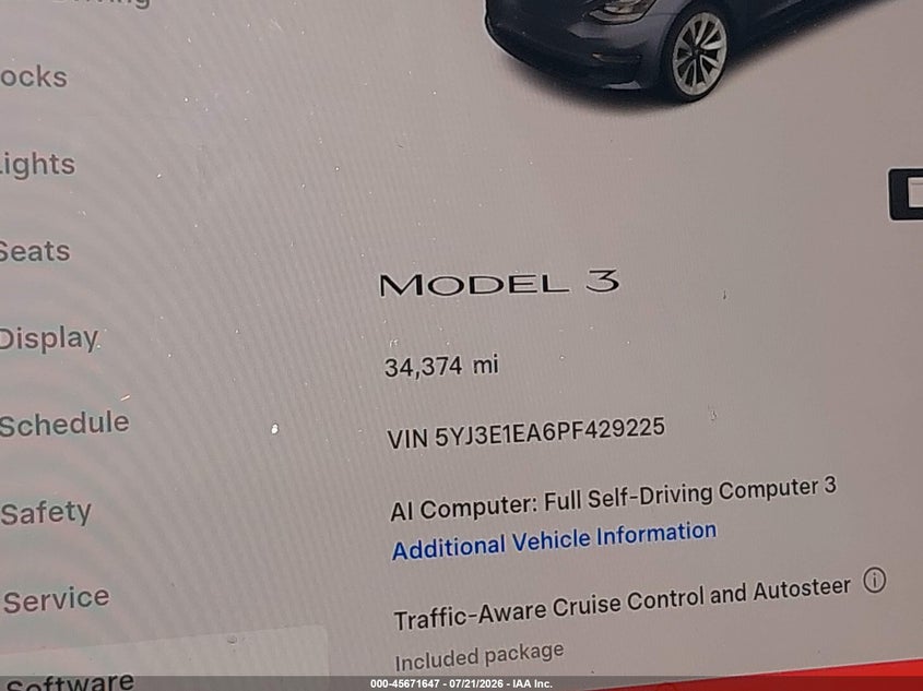 2023 Tesla Model 3 Rear-Wheel Drive VIN: 5YJ3E1EA6PF429225 Lot: 45671647