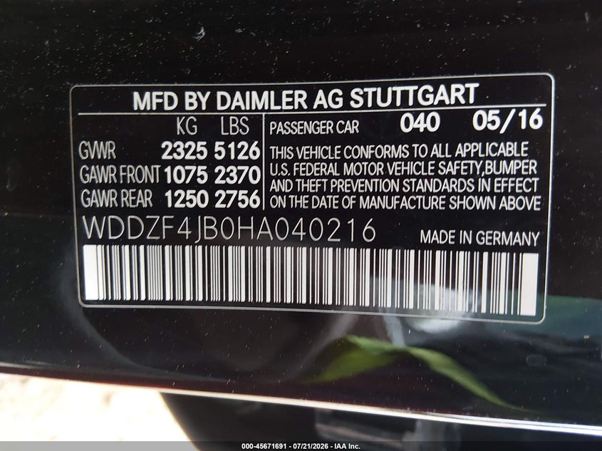 2017 Mercedes-Benz E 300 VIN: WDDZF4JB0HA040216 Lot: 45671691