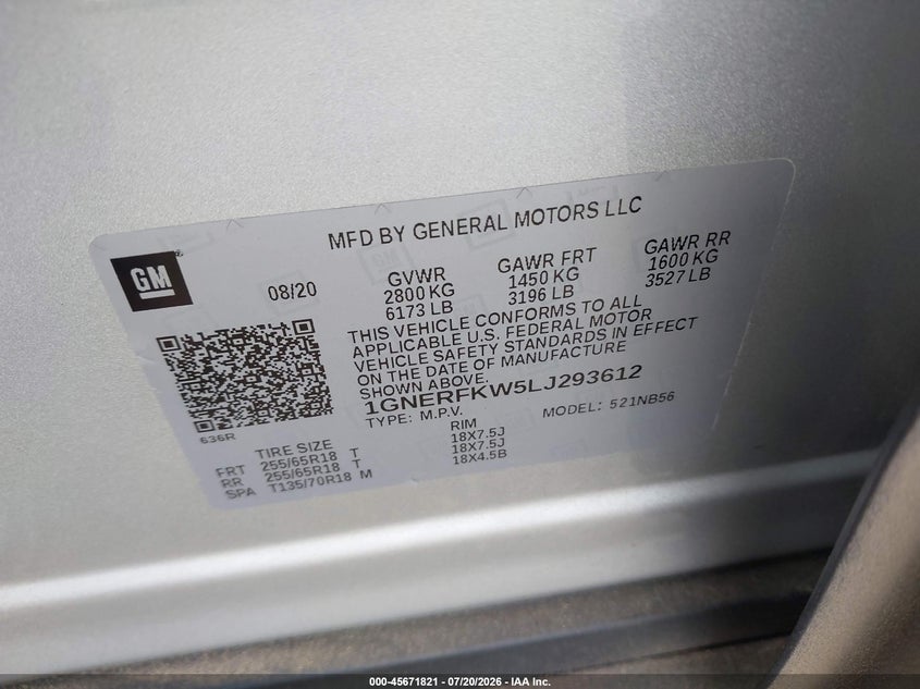 2020 Chevrolet Traverse Fwd Ls VIN: 1GNERFKW5LJ293612 Lot: 45671821