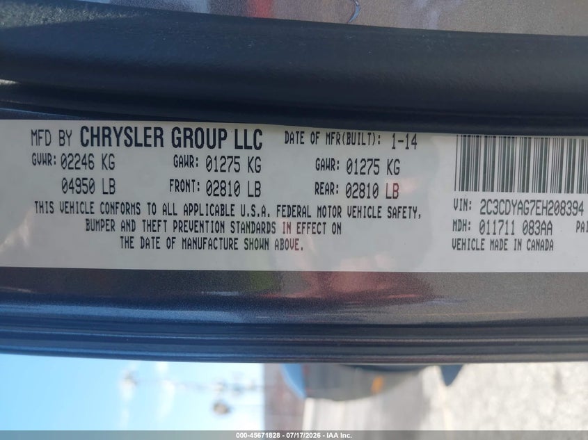 2014 Dodge Challenger Sxt VIN: 2C3CDYAG7EH208394 Lot: 45671828