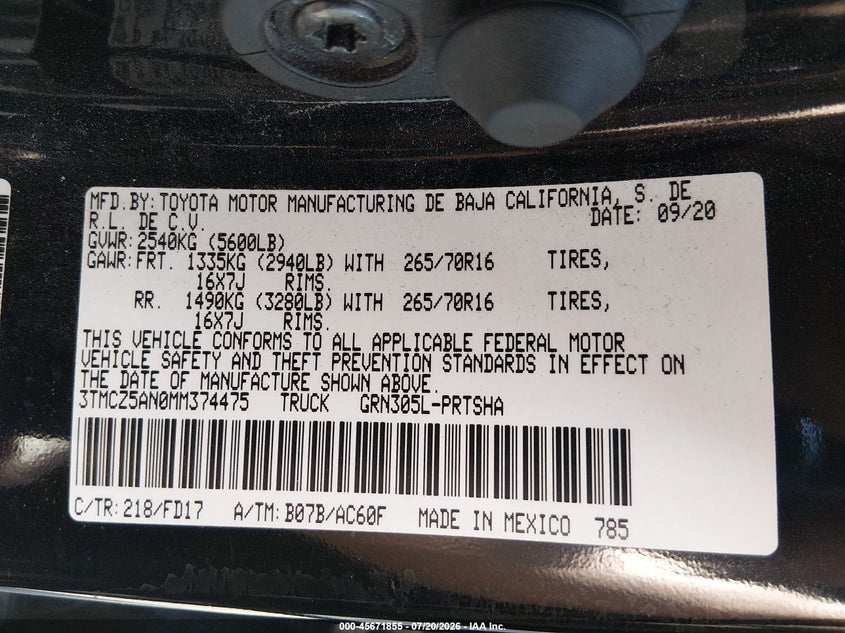2021 Toyota Tacoma Trd Off-Road VIN: 3TMCZ5AN0MM374475 Lot: 45671855