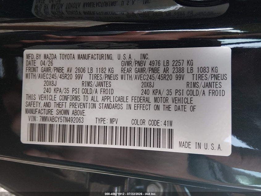 MAZDA CX-50 2026 VIN 7MMVABCY5TN492063