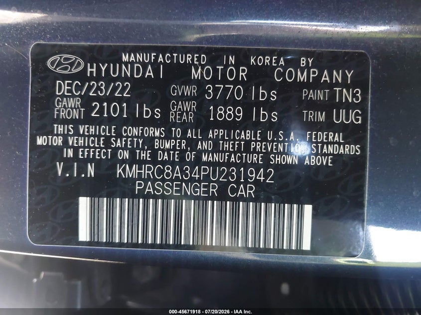 2023 Hyundai Venue Limited VIN: KMHRC8A34PU231942 Lot: 45671918
