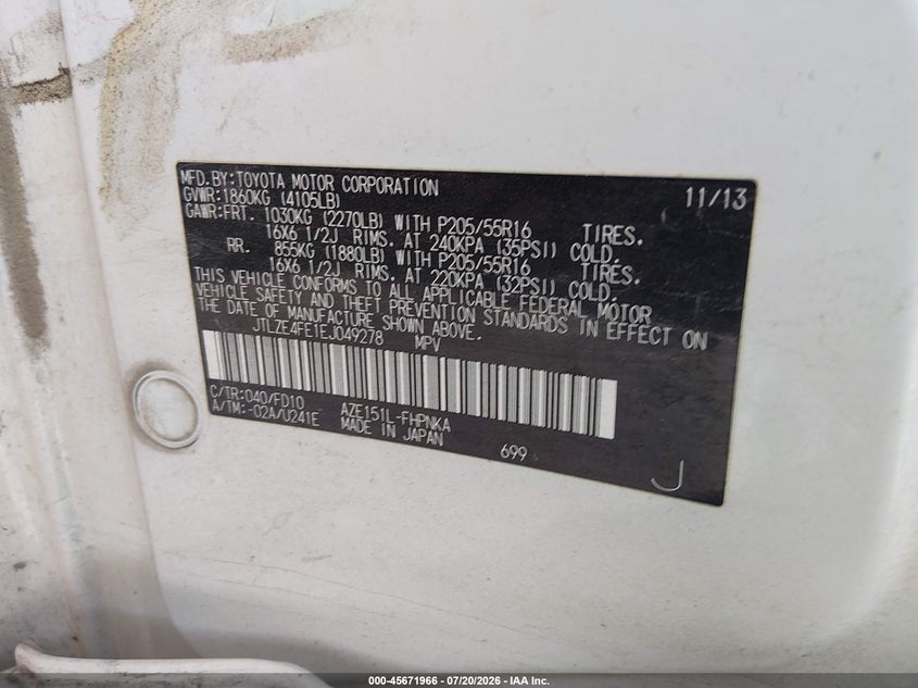 2014 Scion Xb VIN: JTLZE4FE1EJ049278 Lot: 45671966