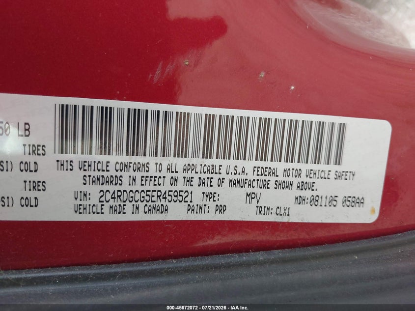 2014 Dodge Grand Caravan Sxt 30Th Anniversary VIN: 2C4RDGCG5ER459521 Lot: 45672072