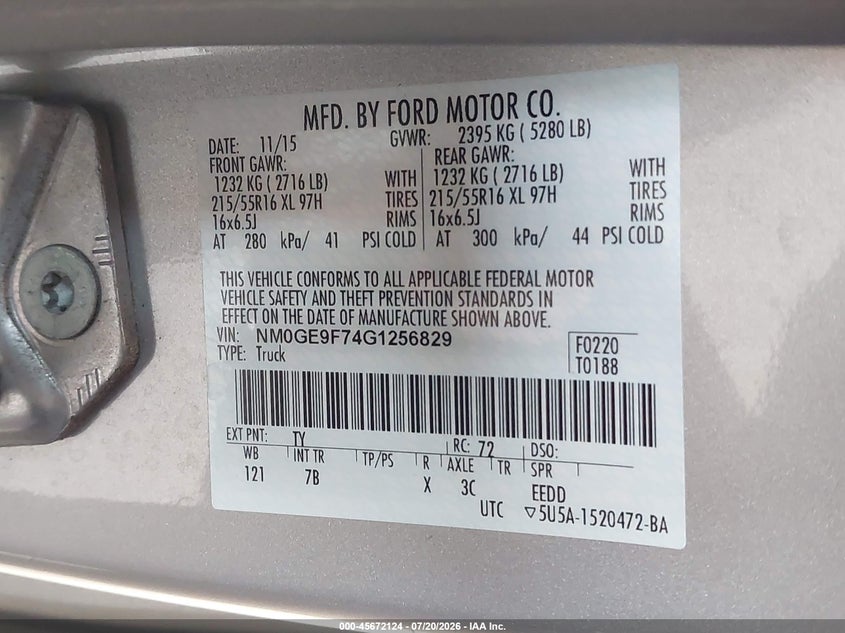 2016 Ford Transit Connect Xlt VIN: NM0GE9F74G1256829 Lot: 45672124