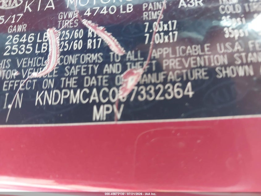 2018 Kia Sportage Lx VIN: KNDPMCAC0J7332364 Lot: 45672130