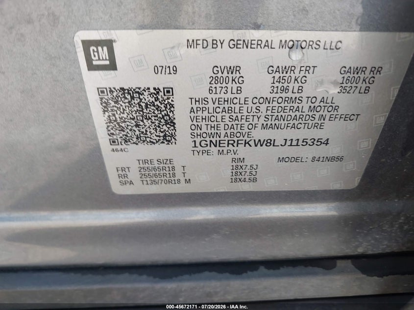 2020 Chevrolet Traverse Fwd Ls VIN: 1GNERFKW8LJ115354 Lot: 45672171
