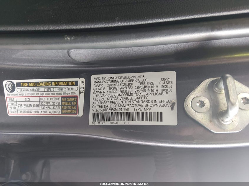 2021 Acura Rdx Technology Package VIN: 5J8TC2H50ML041928 Lot: 45672186