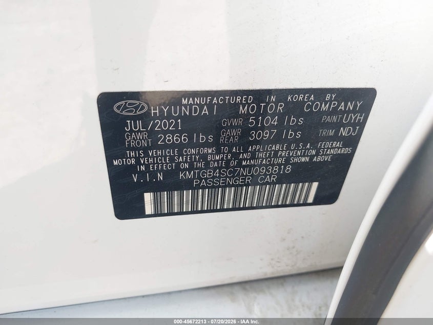 2022 Genesis G80 2.5T Rwd VIN: KMTGB4SC7NU093818 Lot: 45672213