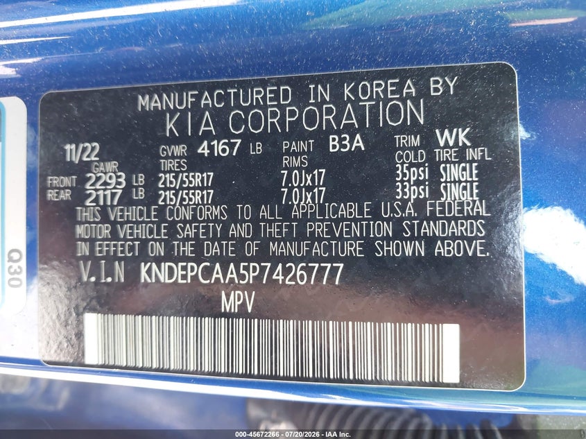 2023 Kia Seltos Lx VIN: KNDEPCAA5P7426777 Lot: 45672266