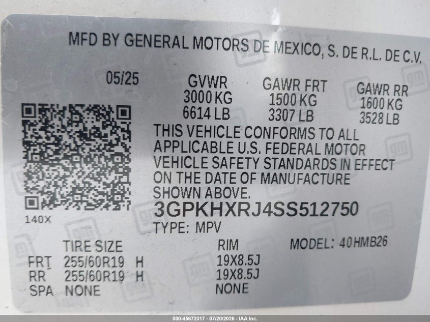 2025 Honda Prologue Touring VIN: 3GPKHXRJ4SS512750 Lot: 45672317