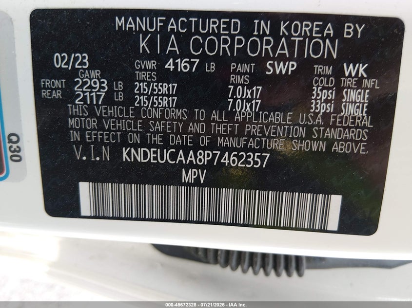 2023 Kia Seltos S VIN: KNDEUCAA8P7462357 Lot: 45672328
