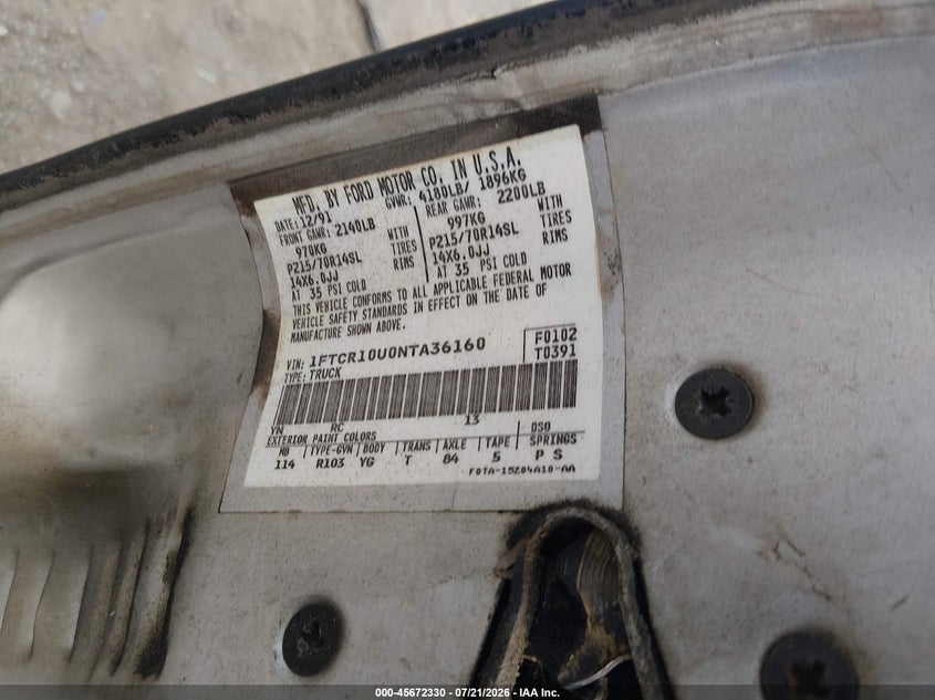1992 Ford Ranger VIN: 1FTCR10U0NTA36160 Lot: 45672330