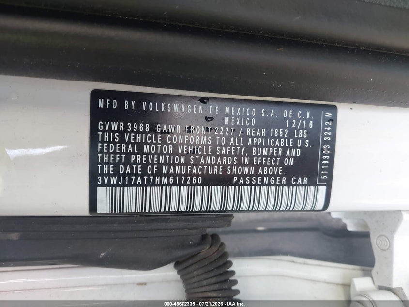 2017 Volkswagen Beetle 1.8T Se/1.8T Sel VIN: 3VWJ17AT7HM617260 Lot: 45672335