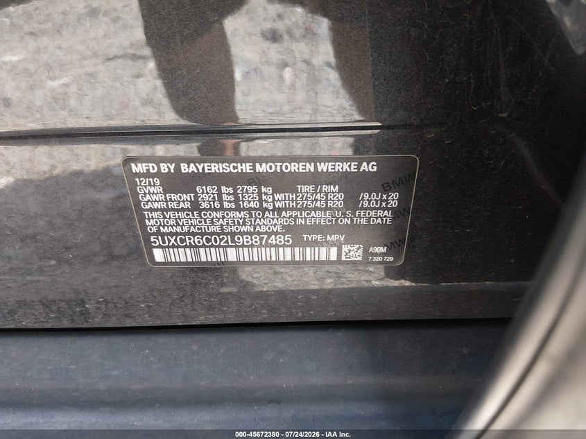 BMW X5 2020 VIN 5UXCR6C02L9B87485