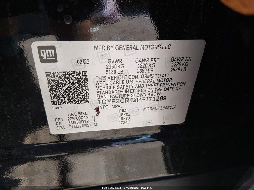 CADILLAC XT4 2023 VIN 1GYFZCR42PF171289